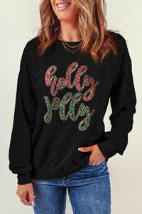 Christmas Sequined Holly Jolly Graphic Sweatshirt