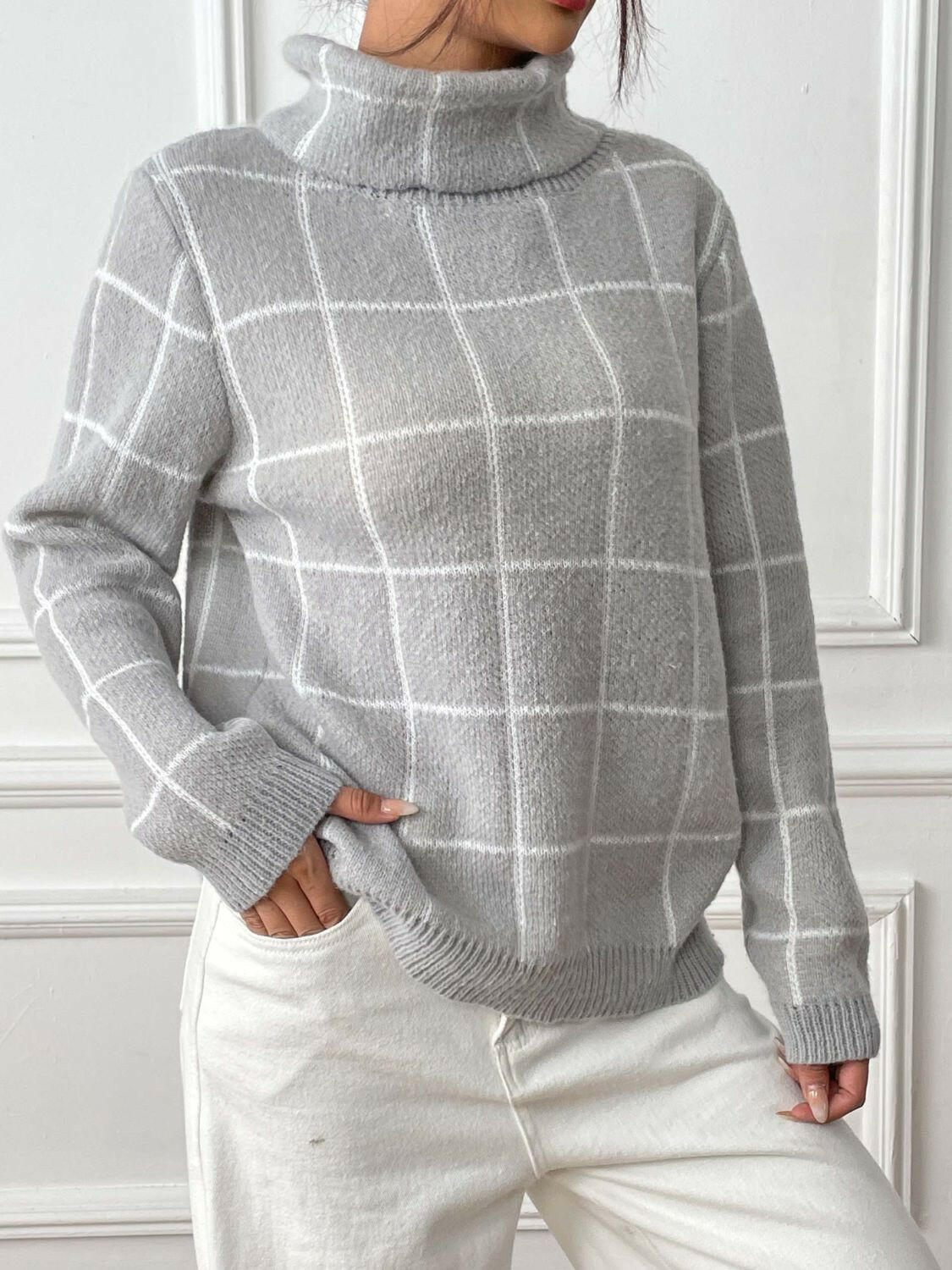 Plaid Turtleneck Sweater