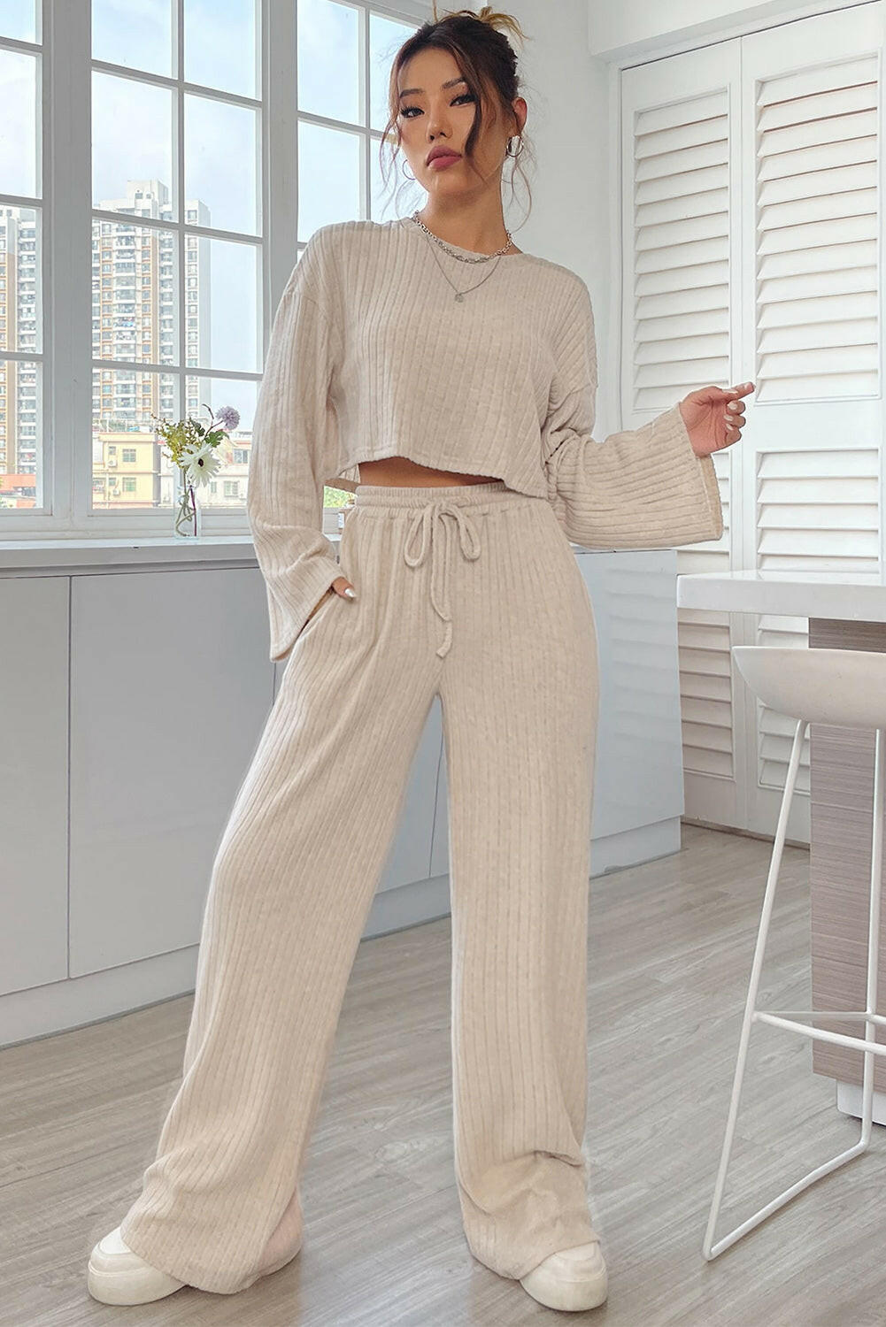 Ribbed Long Sleeve Top & Pants Set