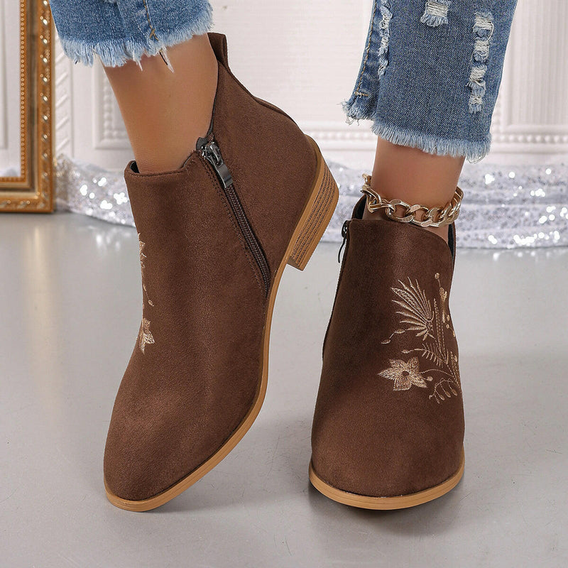 Embroidered Suede Booties