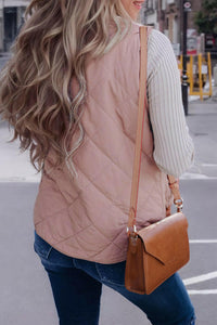 Pink Zip Up Sherpa Lined Quilted Vest