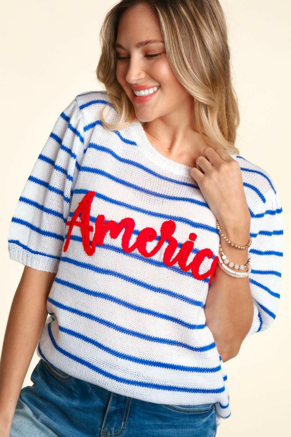 Coastal America Striped Knit Top