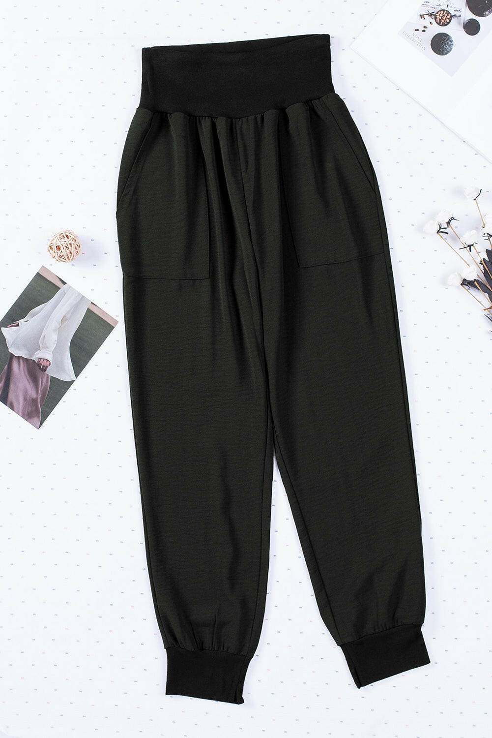 Black Elastic Waist Joggers