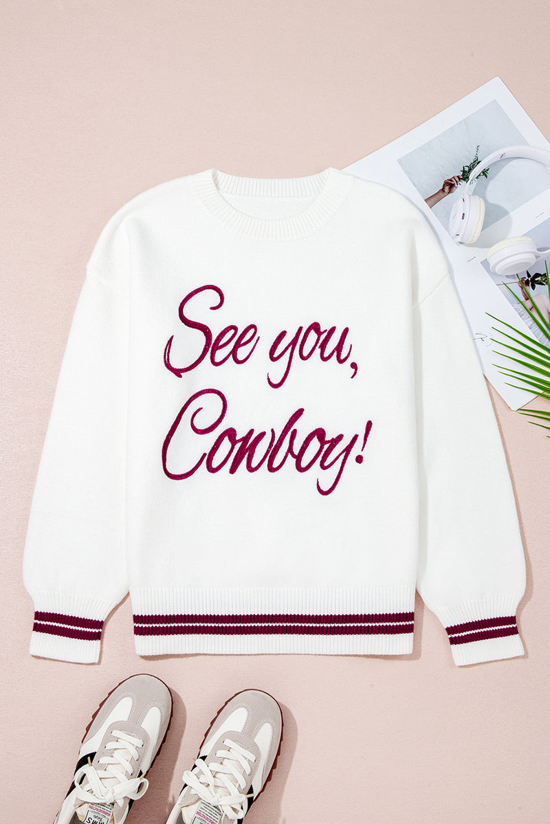 Coffee Letter Embroidered Graphic Sweater