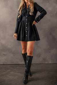 Elizabeth Black Buttoned Fall Mini Dress