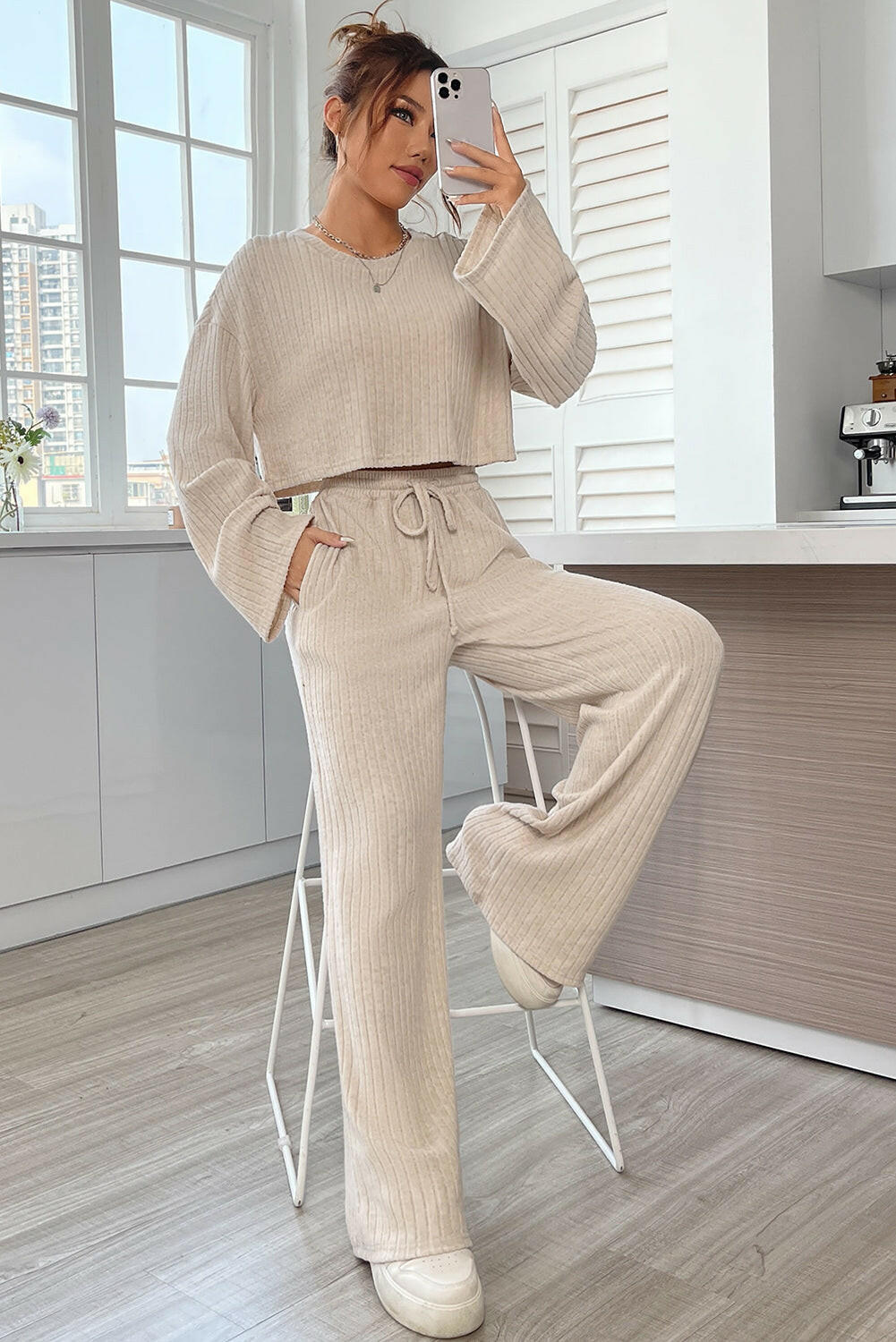 Ribbed Long Sleeve Top & Pants Set