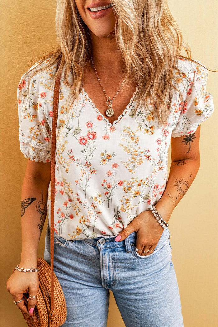 Boho Floral Short Sleeve Blouse