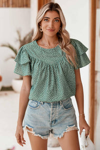 Polka Dot Ruffle Sleeve Blouse