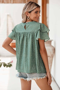 Polka Dot Ruffle Sleeve Blouse