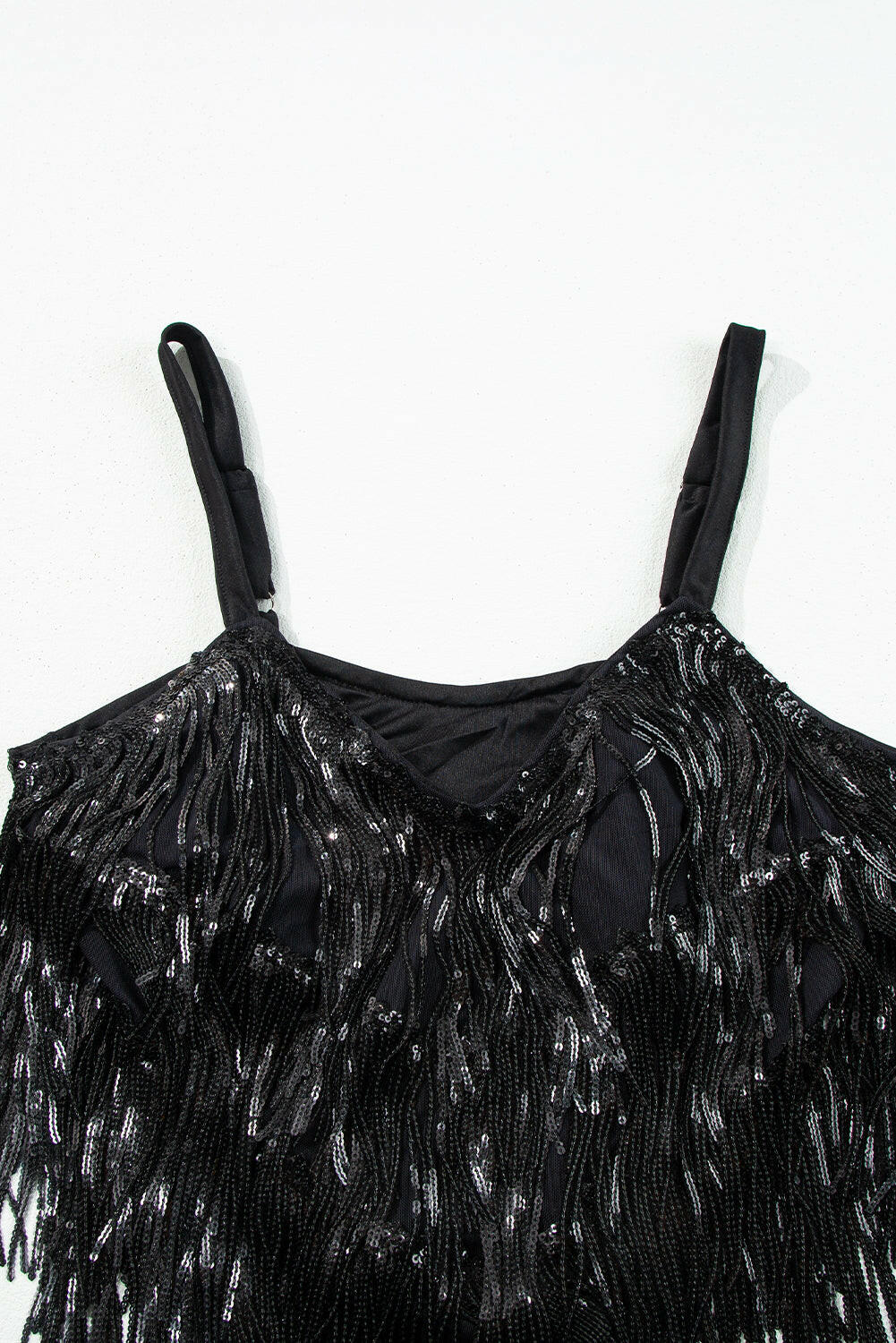 Black Sequin Tassel Crop Top