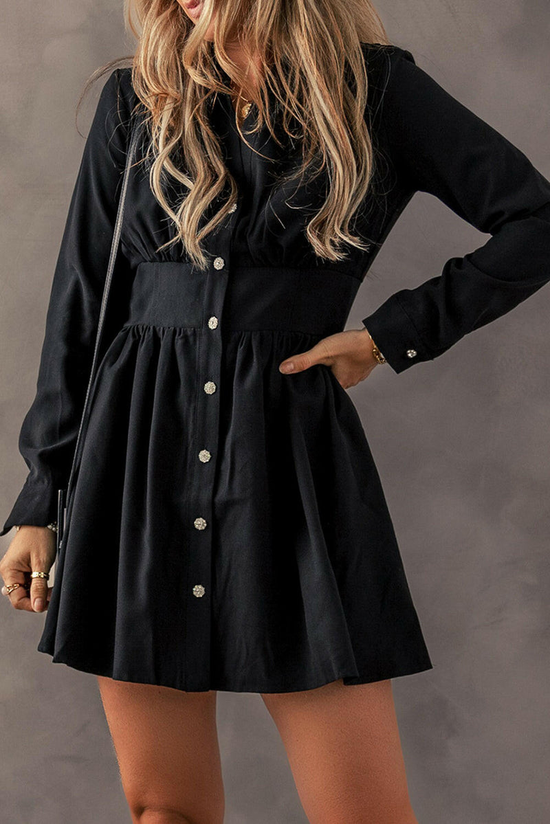 Elizabeth Black Buttoned Fall Mini Dress