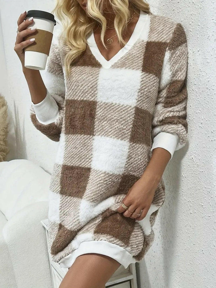 Plaid Long Sleeve Sweater Dress