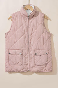 Pink Zip Up Sherpa Lined Quilted Vest