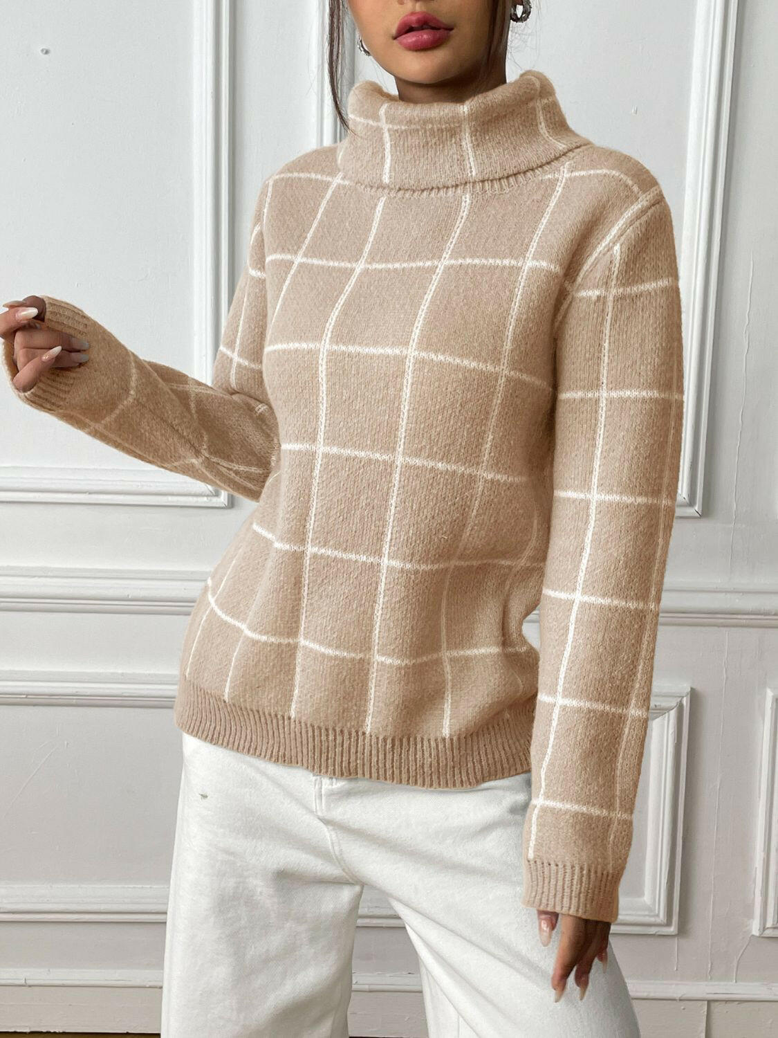 Plaid Turtleneck Sweater