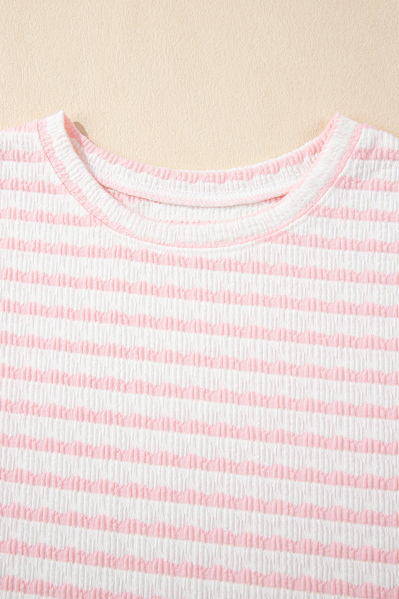 Pink Striped Top and Pocket Shorts Set