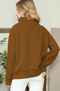 Quilted Buttoned Neck Sweater