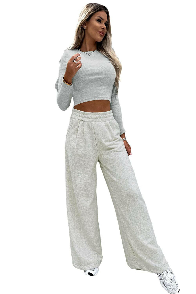 Women's Lounge Crop Top and Wide Leg Pants Set