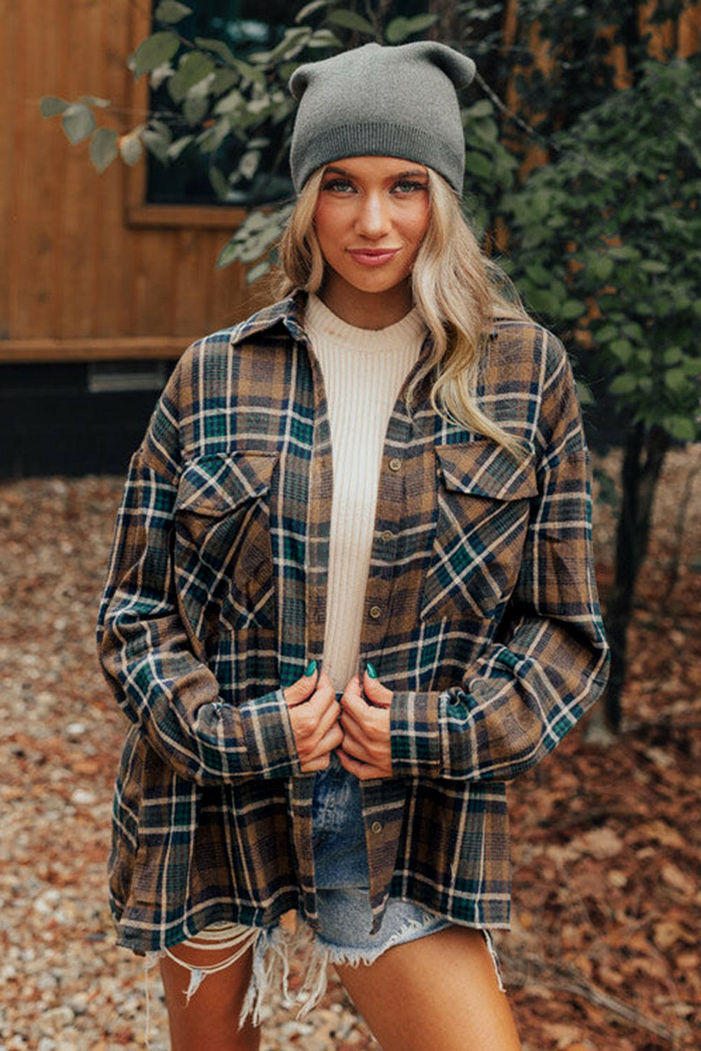 Brown Plaid Buttoned Shacket