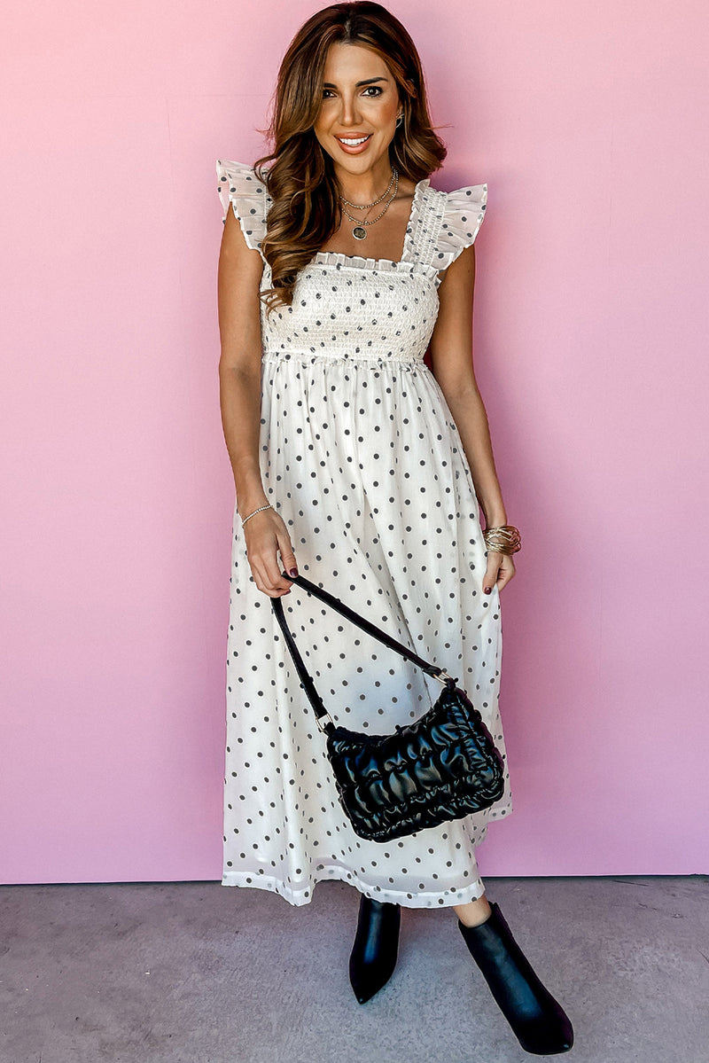 Charlotte White Polka Dot Maxi Dress