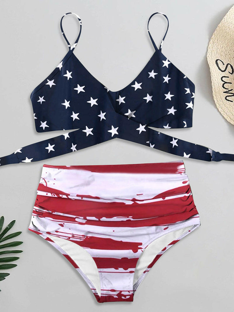 Black & White Patriotic Two-Piece Swim Set