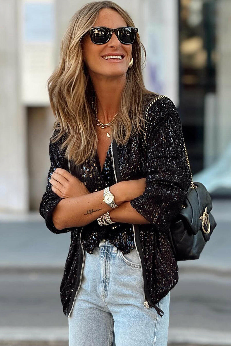 Sequin Zip Up Jacket