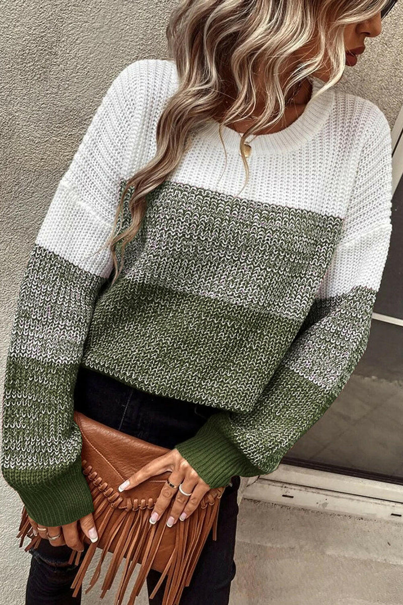 Color Block Drop Shoulder Ribbed Sweater