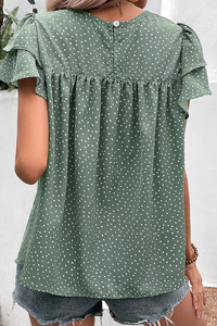 Polka Dot Ruffle Sleeve Blouse