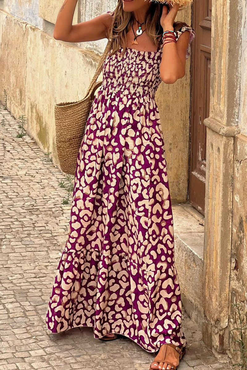 Rose leopard maxi dress