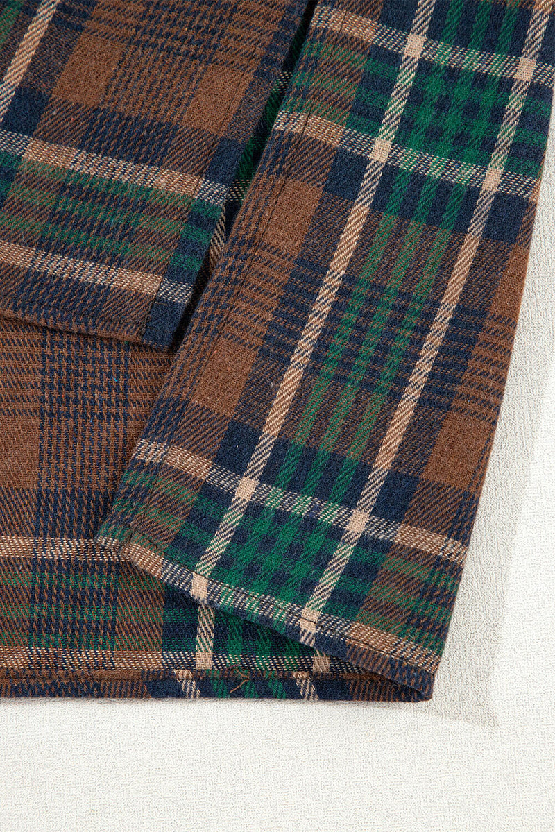 Brown Plaid Buttoned Shacket