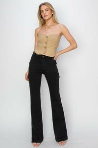 High Rise Side Slit Cargo Bootcut Jeans