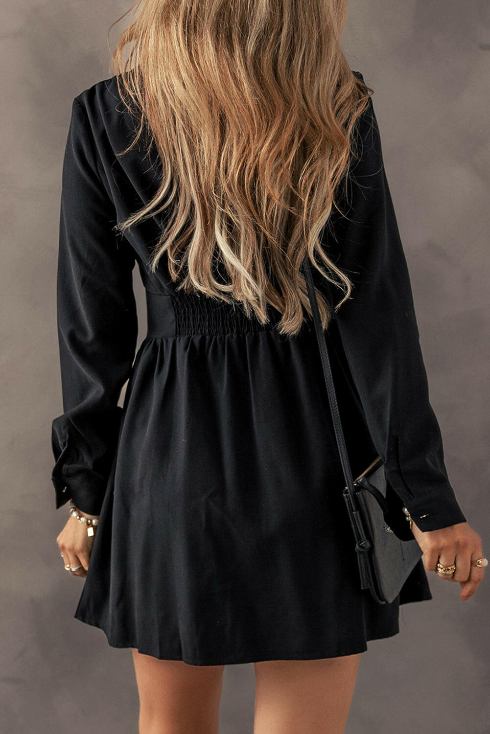 Elizabeth Black Buttoned Fall Mini Dress