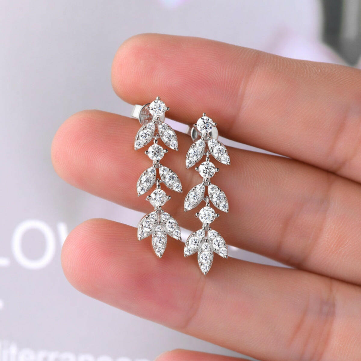 Sterling Silver Moissanite Leaf Earrings