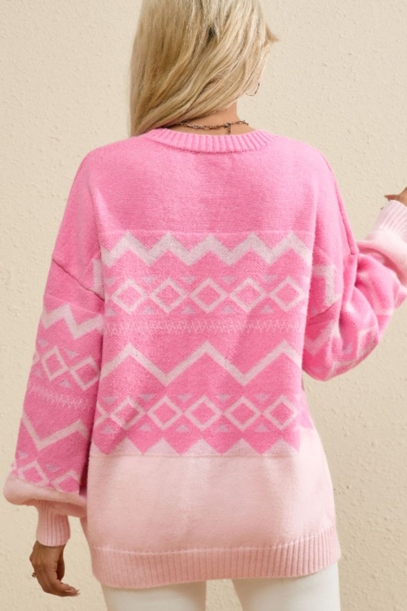 Pink Geometric Sweater