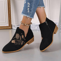 Embroidered Suede Booties