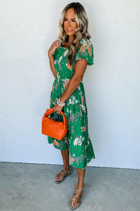 Sammie Green Floral Print Tiered Dress