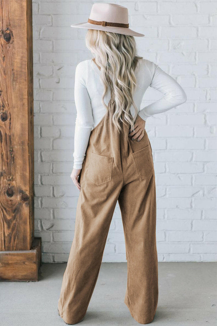 Pocketed Loose Fit Corduroy Overalls