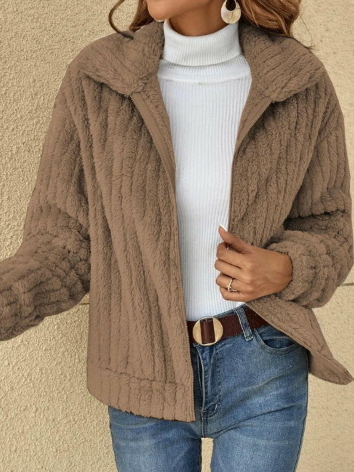 Plush Zip Up Long Sleeve Jacket