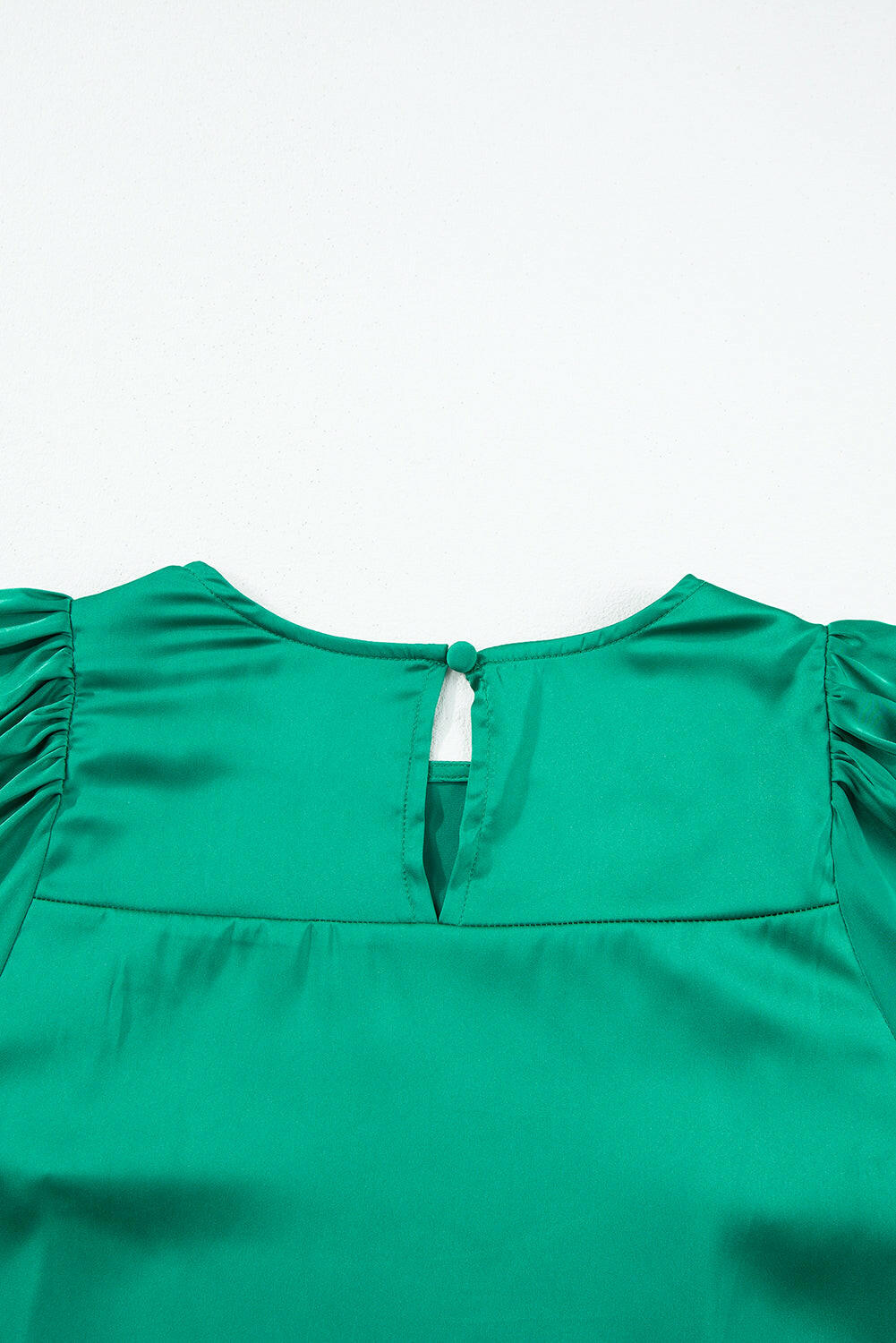 Green Satin Long Sleeve Crewneck Blouse