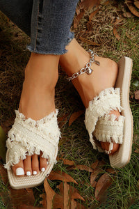 Beige Tassel Woven Sandals