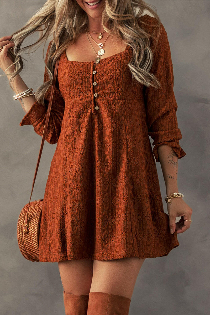 Abby Chestnut Lace Crochet Mini Dress