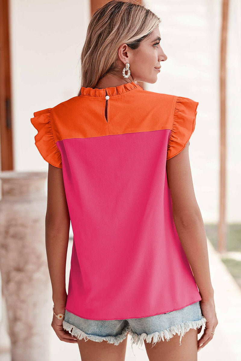 Color Block Ruffle Blouse