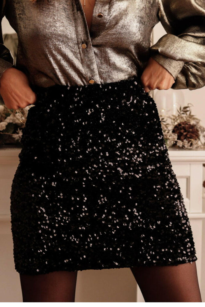 Black Party Sequin High Waist Mini Skirt