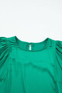 Green Satin Long Sleeve Crewneck Blouse