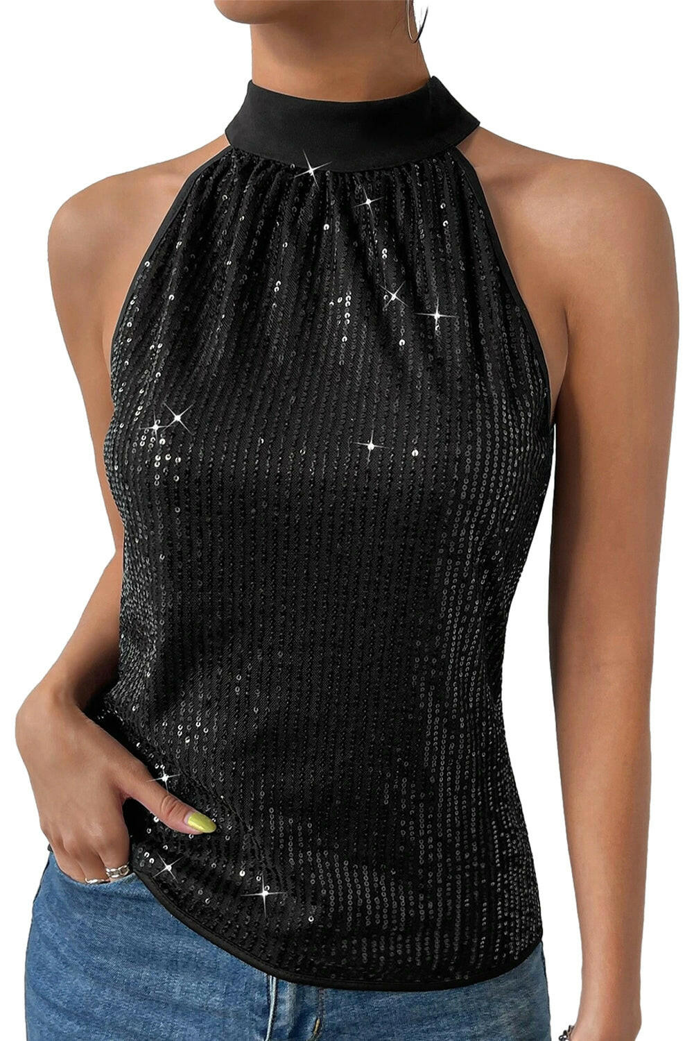 Black Sequin Tank Top