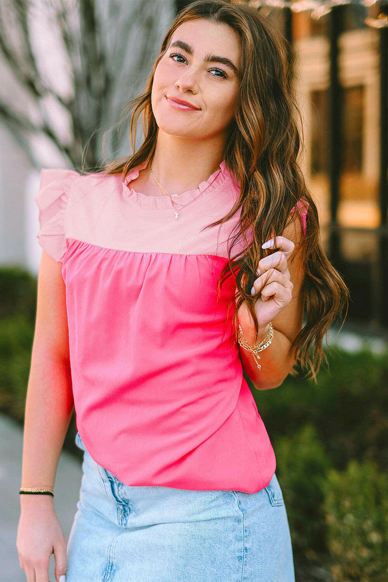 Color Block Ruffle Blouse