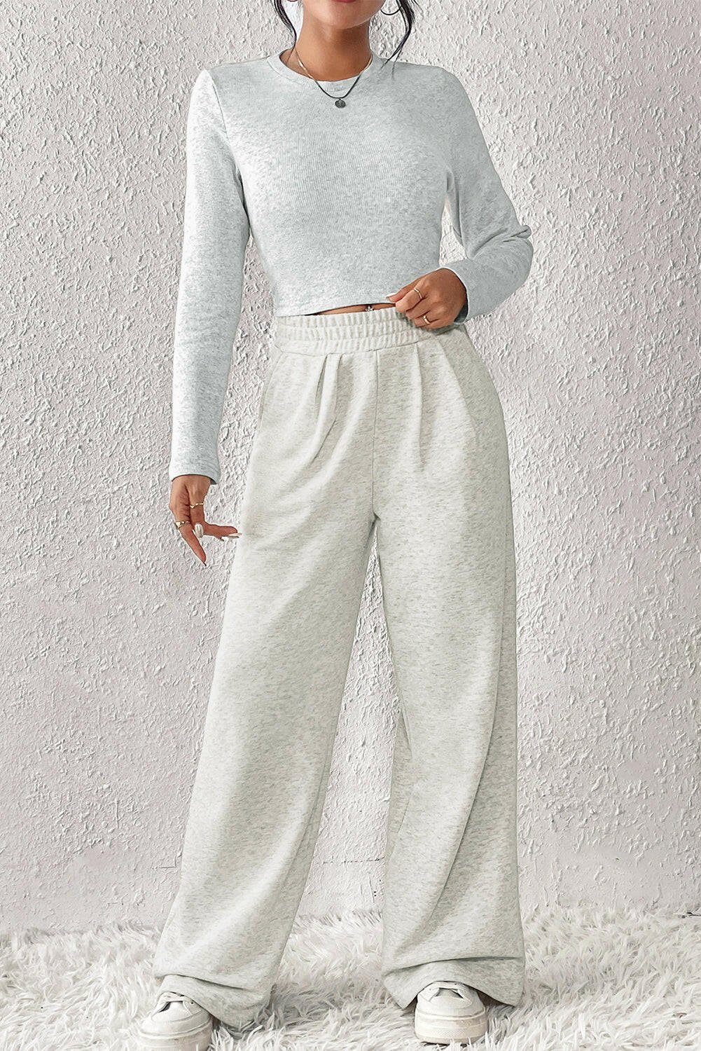 Women's Lounge Crop Top and Wide Leg Pants Set