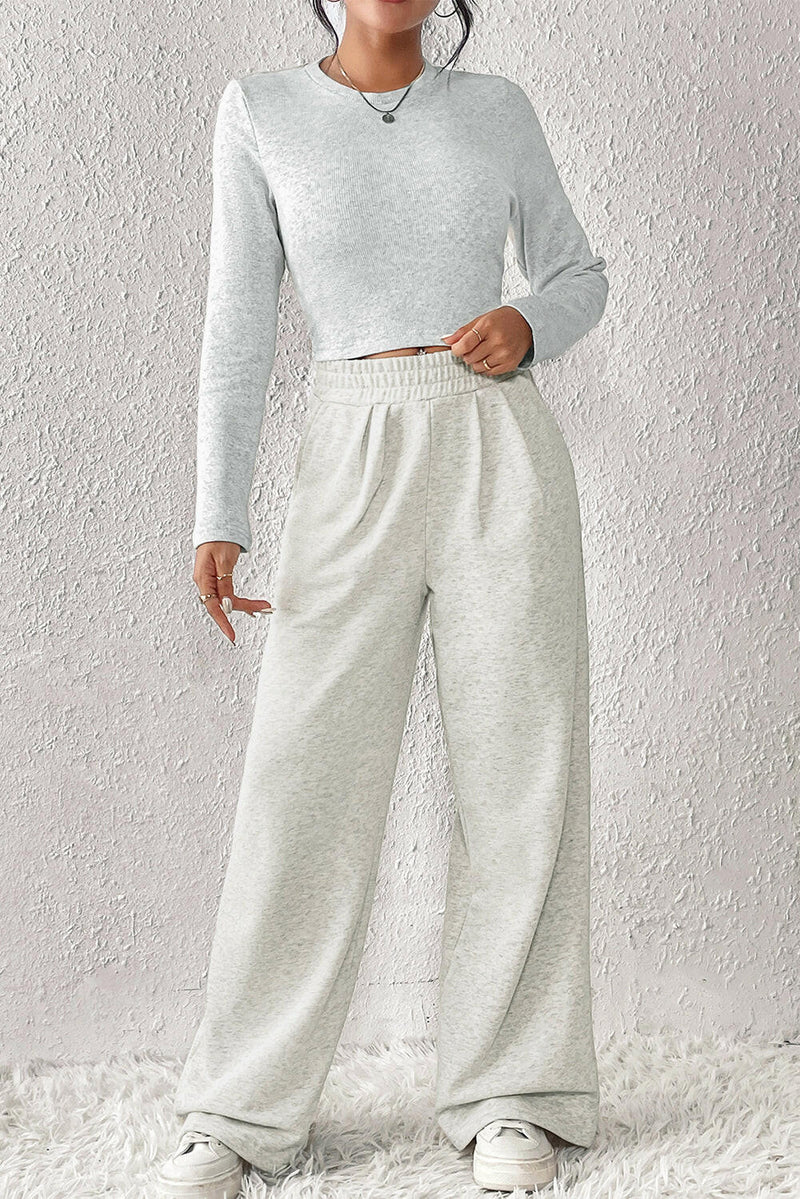 Women's Lounge Crop Top and Wide Leg Pants Set