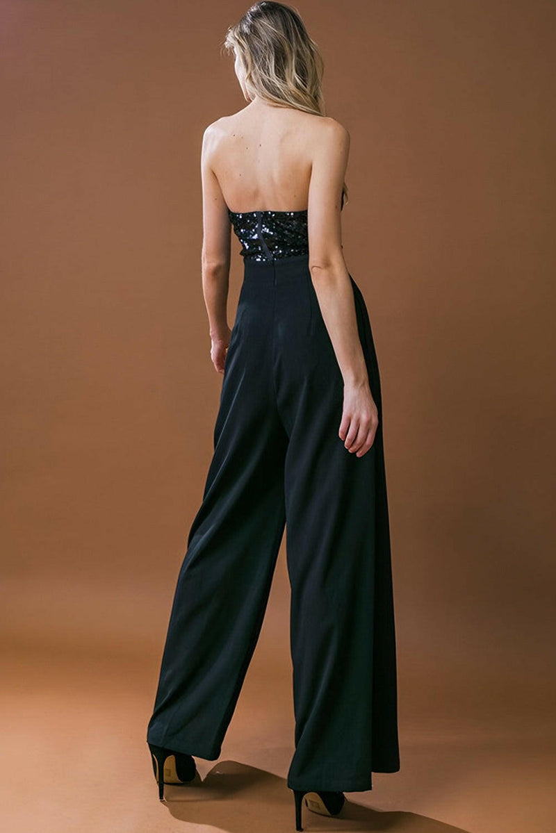 Black Sequin Wide Leg Jumpsuit