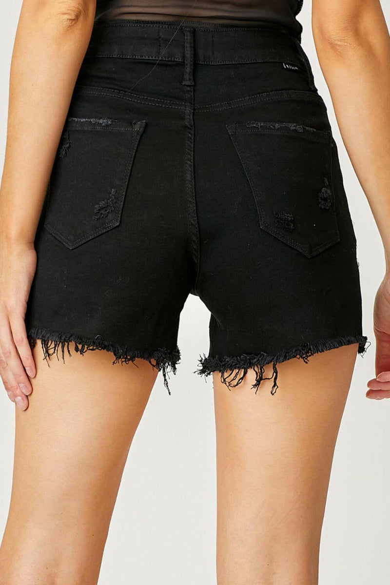 Frayed Hem Denim Shorts with Fringe Pockets