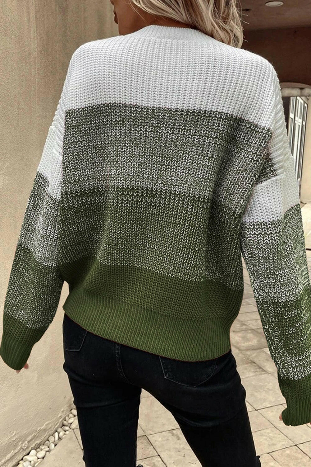 Color Block Drop Shoulder Ribbed Sweater